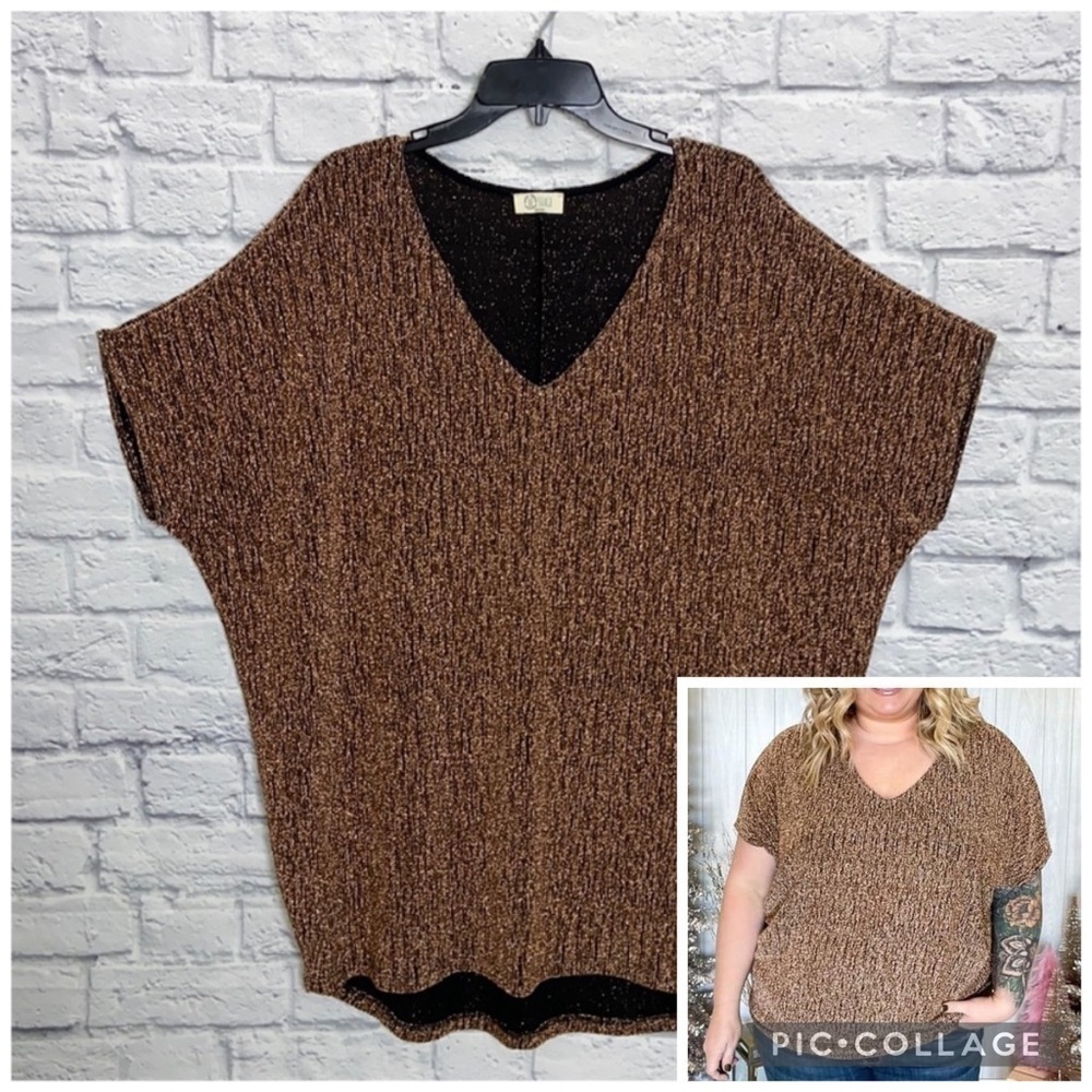 Be Stage 1X Metallic Gold Dolman Sleeve V-Neck Blouse